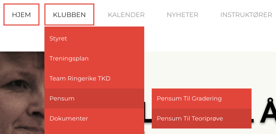 Bilde av menyvalg pensum til teoriprøve